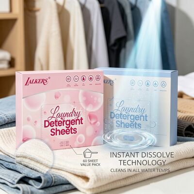 Hojas de detergente para ropa a base de tensioactivos vegetales con más del 55% de ingrediente activo en envases biodegradables