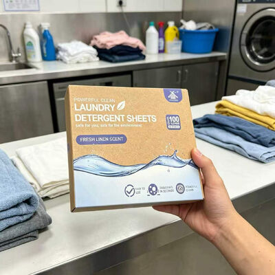 Hojas de detergente para ropa de origen vegetal súper concentrado con embalaje sin residuos