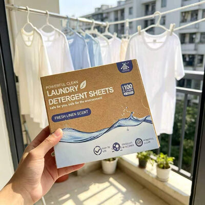 Hojas de detergente para ropa con más del 55% de ingrediente activo y cuidados integrados para ablandar las telas