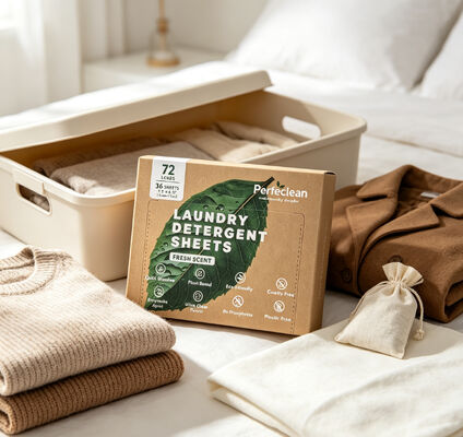 Hojas de detergente concentrado para ropa de origen vegetal totalmente biodegradables para una limpieza ecológica
