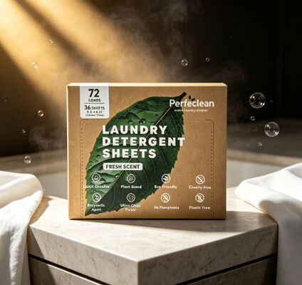 Hojas de detergente para ropa biodegradables a base de plantas con cero residuos para un lavado ecológico