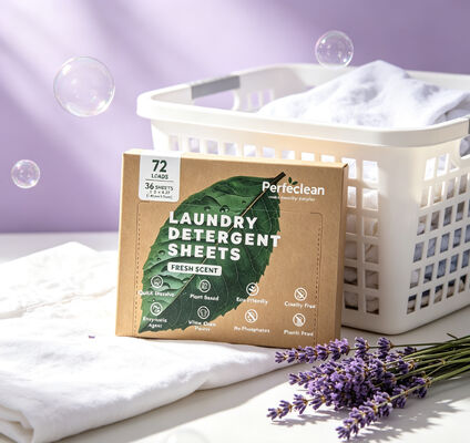 Hojas de detergente para ropa biodegradables 100% de origen vegetal - Cintas de ropa ecológicas pre-medidas