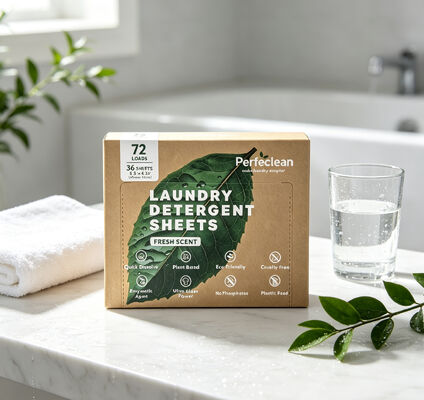 Hojas de detergente para ropa de superficie de origen vegetal ecológico con embalaje biodegradable y fórmula sin olor