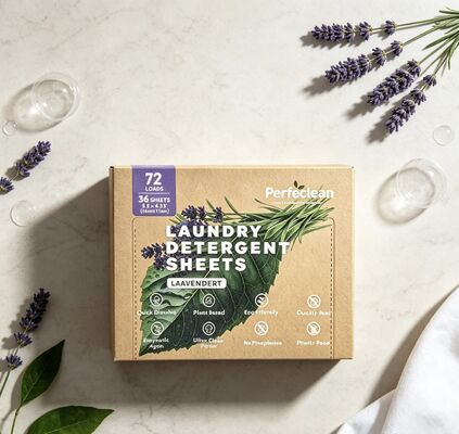 Hojas y tiras de detergente para ropa biodegradables a base de plantas, amigables con la piel sensible, para una limpieza ecológica segura