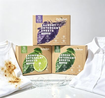 Hojas de detergente para ropa biodegradables ecológicas con surfactante de origen vegetal y fórmula segura para el agua no tóxica