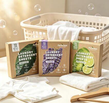 Hojas de detergente para ropa compostable con limpieza de suelo pesada y tensioactivo de origen vegetal