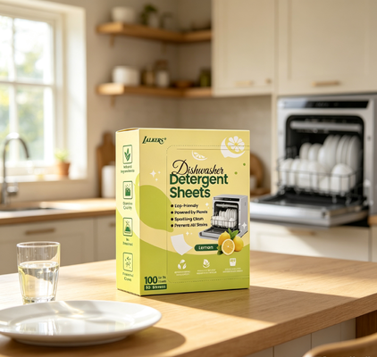 Hojas compostables para lavar platos con ingredientes de origen vegetal para platos relucientes